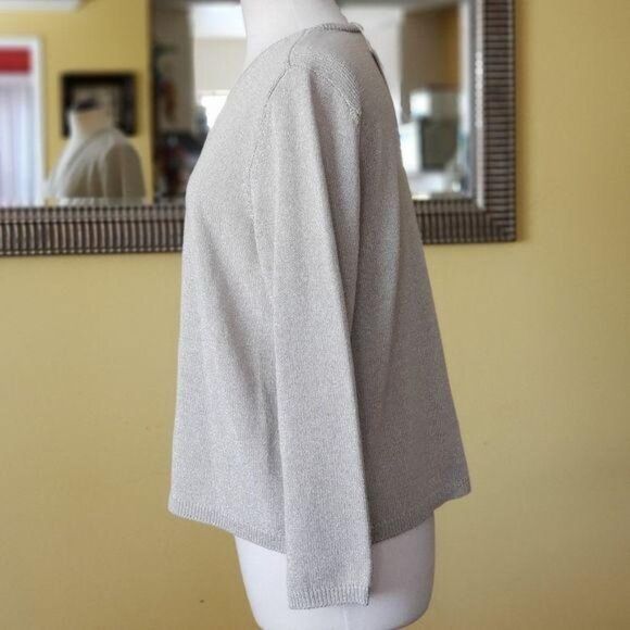 EILEEN FISHER Cropped Open Front Cotton Cardigan Metallic Women's Size Large - Picture 8 of 11